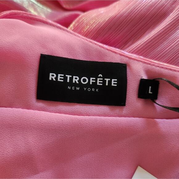 Retrofete Yesi Dress in Flamingo Pink Large NWT Metallic Maxi Spaghetti Straps - Picture 11 of 14